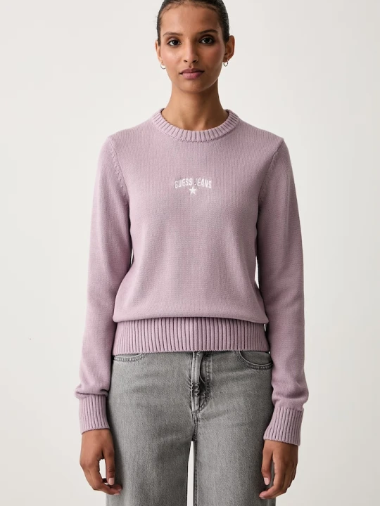 Zdjęcie produktu Guess Jeans sweter damski bawełniany fioletowy