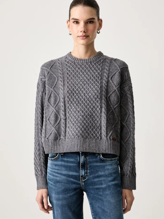 Zdjęcie produktu Guess Jeans sweter damski z dodatkiem wełny szary