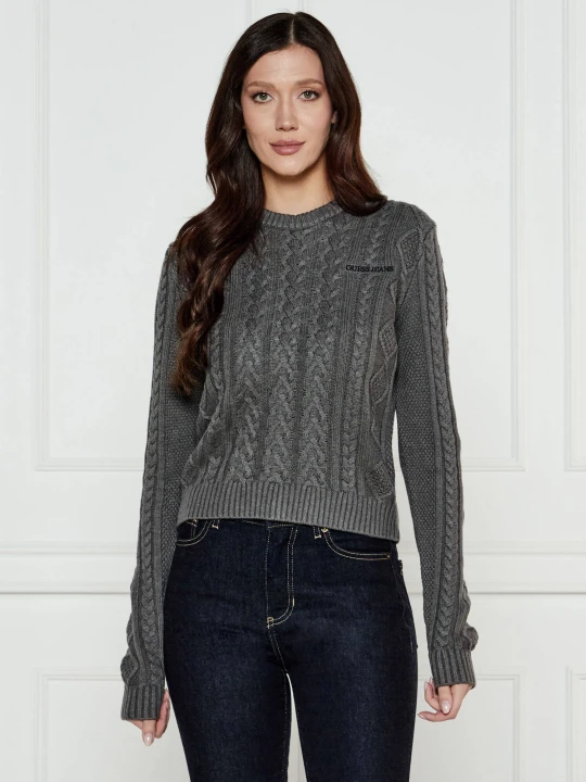 Zdjęcie produktu Guess Jeans Sweter | Regular Fit | z dodatkiem wełny grafitowy