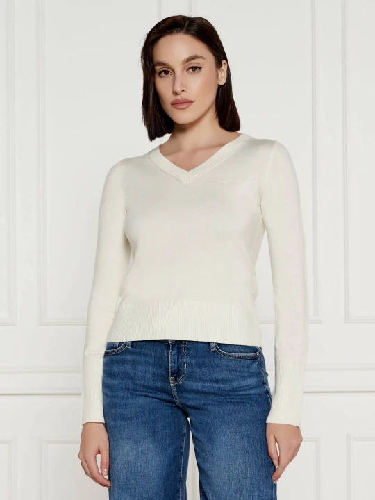 Zdjęcie produktu Guess Jeans Sweter | Regular Fit | z dodatkiem wełny ecru