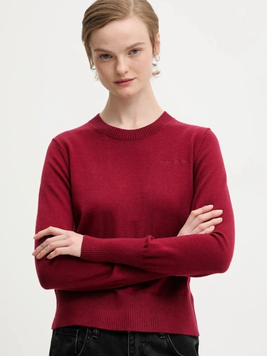 Zdjęcie produktu Guess Jeans sweter z domieszką wełny bordowy