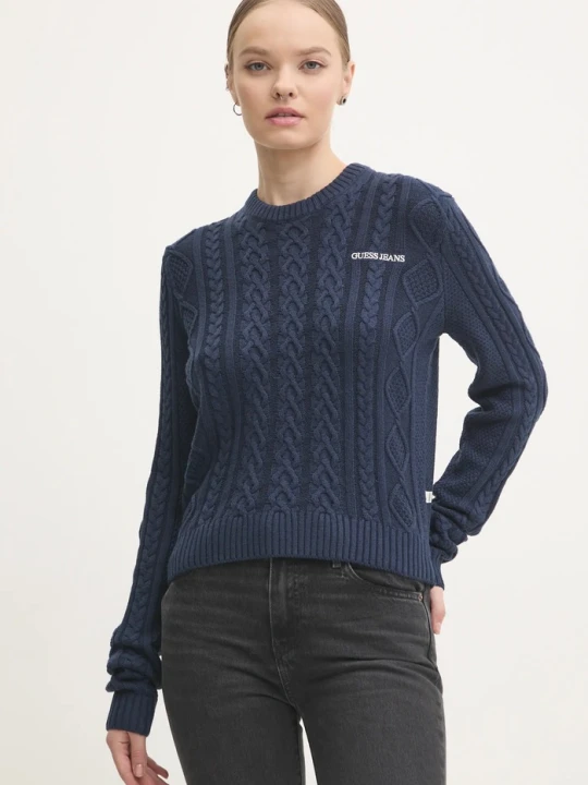 Zdjęcie produktu Guess Jeans sweter z domieszką wełny granatowy