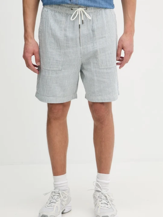 Zdjęcie produktu Guess Jeans szorty męskie z domieszką lnu niebieski