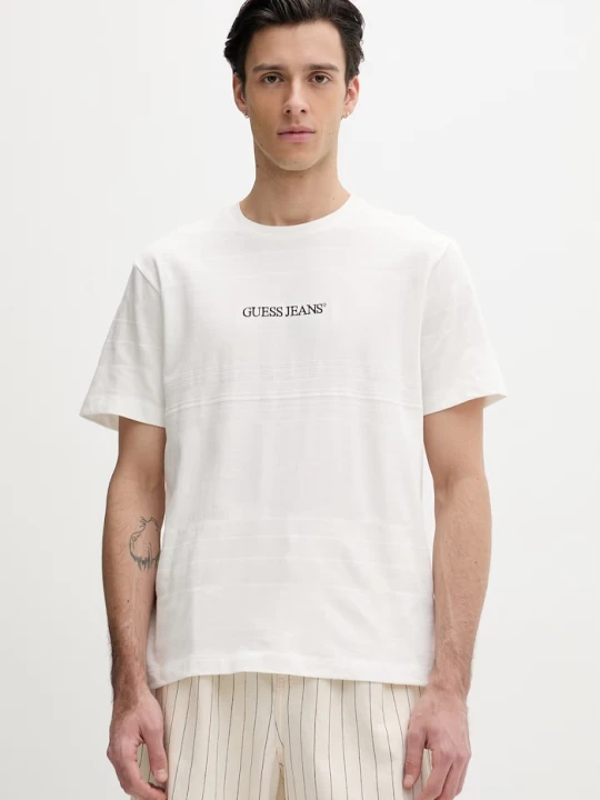 Zdjęcie produktu Guess Jeans t-shirt basic męski bawełniany beżowy
