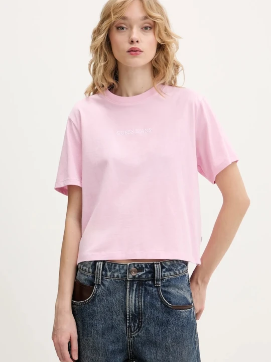 Zdjęcie produktu Guess Jeans T-shirt damski bawełniany różowy