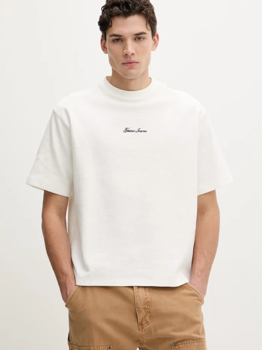 Zdjęcie produktu Guess Jeans t-shirt bawełniany beżowy
