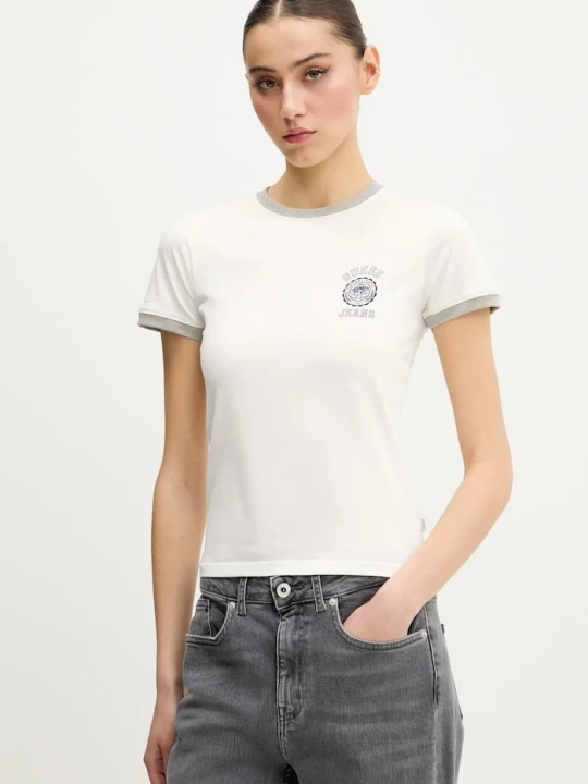 Zdjęcie produktu Guess Jeans t-shirt bawełniany beżowy