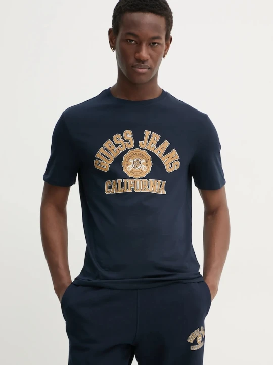 Zdjęcie produktu Guess Jeans t-shirt bawełniany granatowy