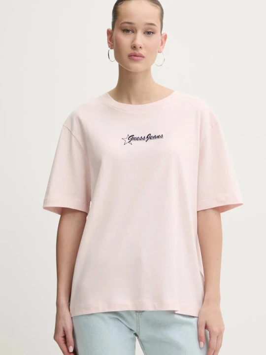 Zdjęcie produktu Guess Jeans t-shirt bawełniany różowy