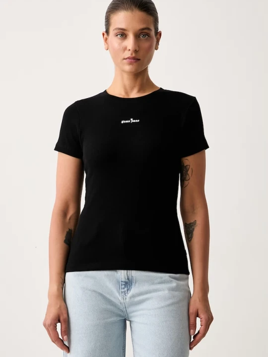 Zdjęcie produktu Guess Jeans T-shirt damski bawełniany z elastanem czarny