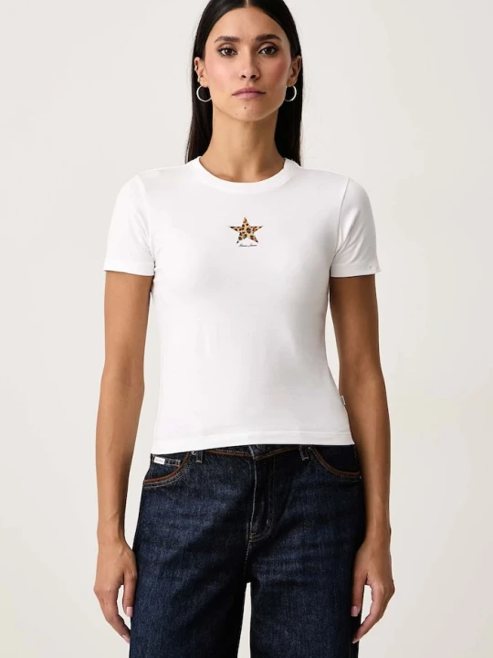 Zdjęcie produktu Guess Jeans T-shirt damski bawełniany z elastanem biały