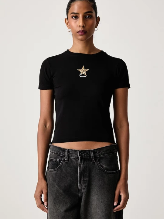 Zdjęcie produktu Guess Jeans T-shirt damski bawełniany z elastanem czarny