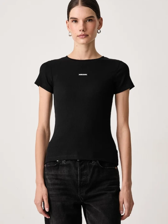 Zdjęcie produktu Guess Jeans T-shirt damski bawełniany z elastanem czarny