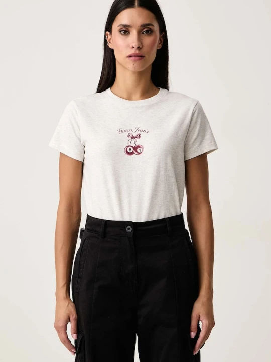 Zdjęcie produktu Guess Jeans T-shirt damski bawełniany z elastanem szary