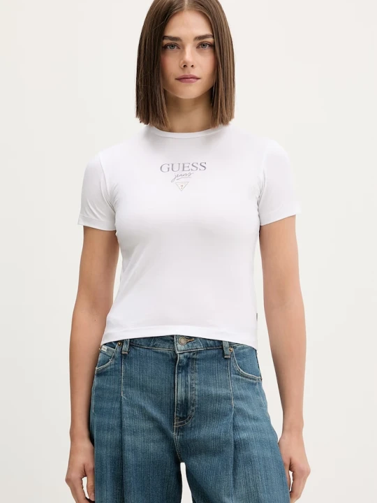 Zdjęcie produktu Guess Jeans T-shirt damski z bawełną biały