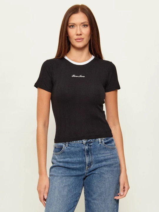 Zdjęcie produktu Guess Jeans T-shirt EMBRO RINGER | Slim Fit czarny