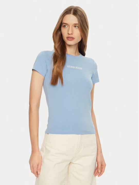 Zdjęcie produktu Guess Jeans T-Shirt W4YI01 J1314 Błękitny Regular Fit Niebieski jasny