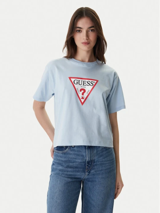 Zdjęcie produktu Guess Jeans T-Shirt W4YI73 K8HM0 Błękitny Regular Fit Niebieski jasny