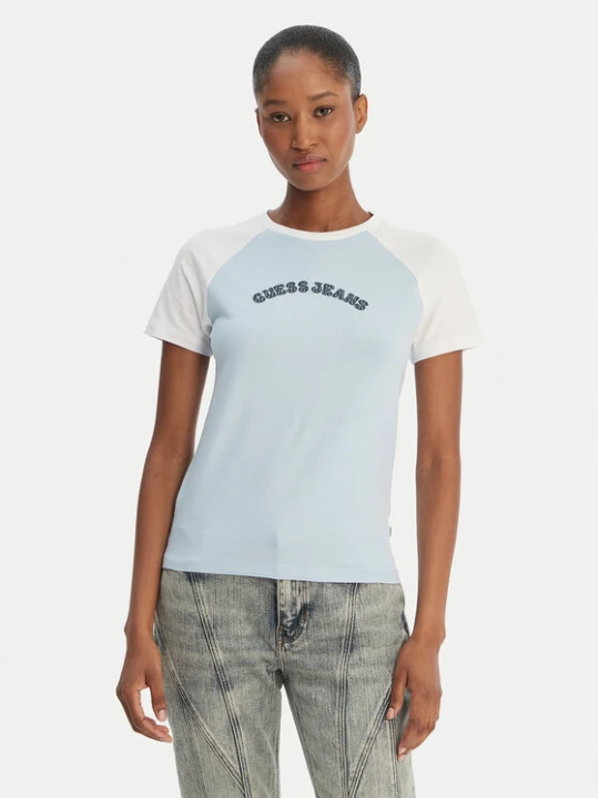 Zdjęcie produktu Guess Jeans T-Shirt W6GIB0 J1314 Błękitny Regular Fit Niebieski jasny