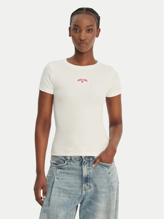 Zdjęcie produktu Guess Jeans T-Shirt W6GPZ3 KA0H1 Écru Slim Fit Kremowy