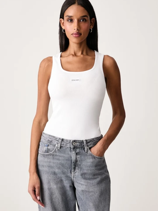 Zdjęcie produktu Guess Jeans top damski bawełniany z elastanem biały