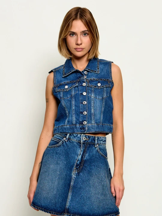 Zdjęcie produktu GUESS Jeansowa kamizelka Jill | Cropped Fit niebieski