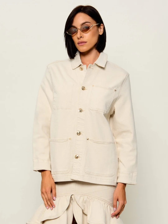 Zdjęcie produktu GUESS Jeansowa kurtka Ivy Chore | Relaxed fit beżowy