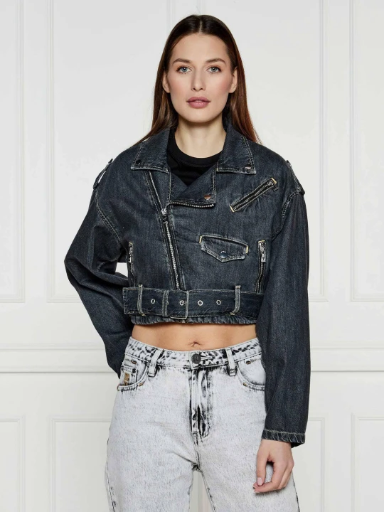 Zdjęcie produktu GUESS Jeansowa ramoneska SANDY | Cropped Fit grafitowy