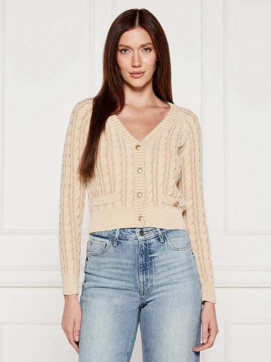 Zdjęcie produktu GUESS Kardigan GISELLE | Cropped Fit beżowy