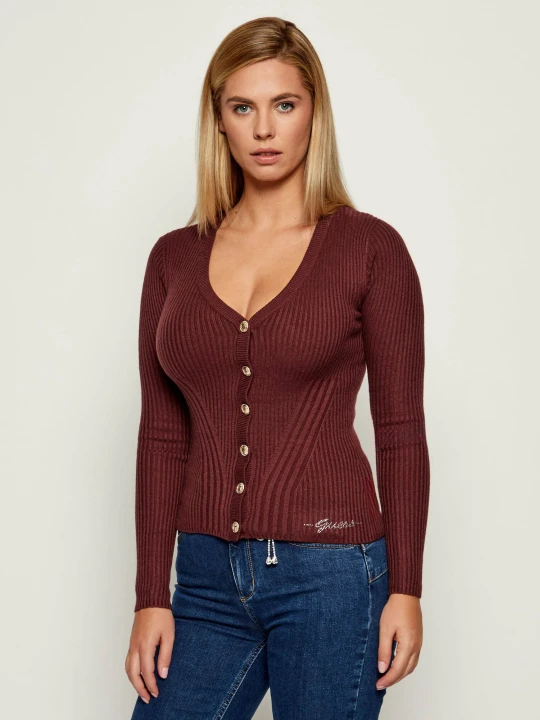 Zdjęcie produktu GUESS Kardigan JULIA | Slim Fit | z dodatkiem jedwabiu i kaszmiru bordowy