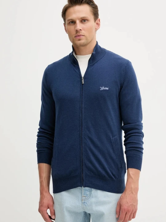 Zdjęcie produktu Guess kardigan z domieszką wełny DARRELL niebieski