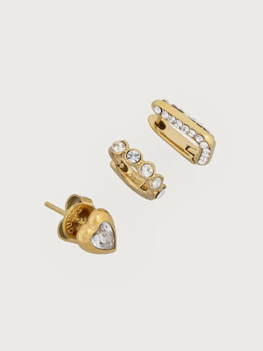 Zdjęcie produktu Guess komplet kolczyków damskich ze stali nierdzewnej CRYSTAL LOVE 3-pack złoty