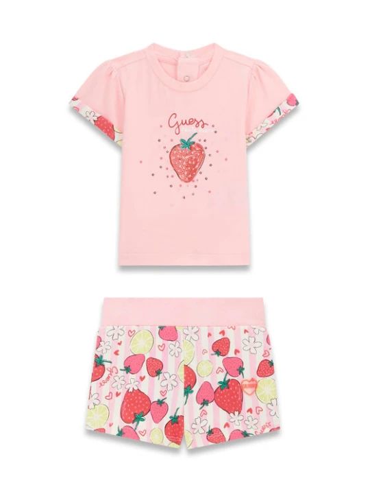 Zdjęcie produktu Guess Komplet t-shirt i spodenki A6GG01 K6YW4 Różowy Regular Fit