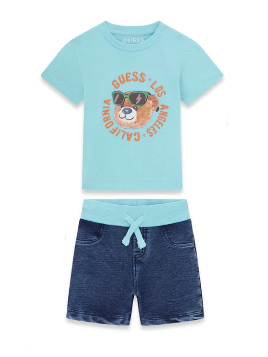 Zdjęcie produktu Guess Komplet t-shirt i spodenki I6GG05 K8HM4 Turkusowy Regular Fit