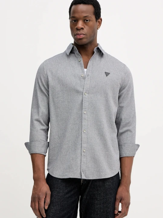 Zdjęcie produktu Guess koszula bawełniana HERRINGBONE szary