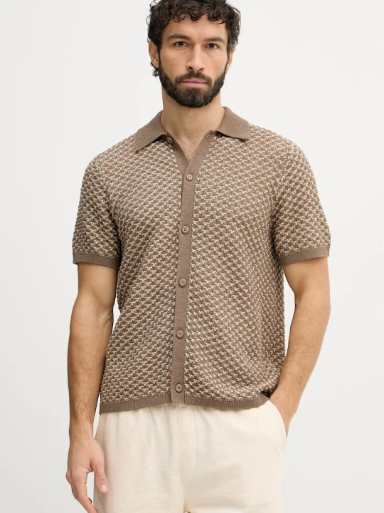 Zdjęcie produktu Guess koszula męska z domieszką lnu RYDEN beżowy