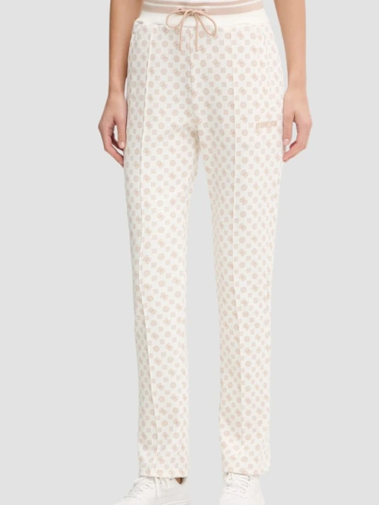 Zdjęcie produktu GUESS Kremowe damskie spodnie dresowe w monogram New Aggie, Rozmiar XS Beżowy