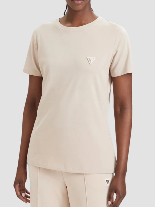 Zdjęcie produktu GUESS Kremowy damski t-shirt na krótki rękaw Colette, Rozmiar XL Beżowy