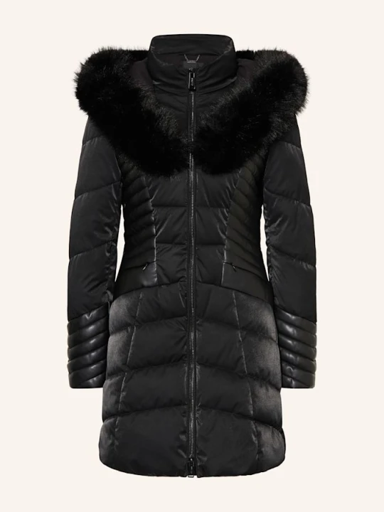 Zdjęcie produktu Guess Kurtka Pikowana New Oxana Z Mieszanki Materiałów Z Odpinanym Sztucznym Futrem schwarz CZARNY