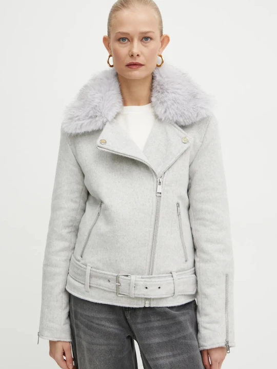 Zdjęcie produktu Guess kurtka z domieszką wełny NANCY szary