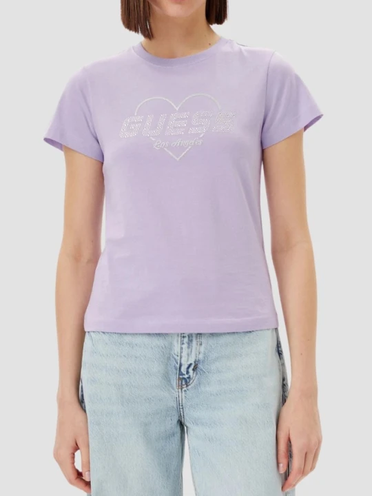 Zdjęcie produktu GUESS Lawendowy damski t-shirt bawełniany Narciso, Rozmiar XS Fioletowy