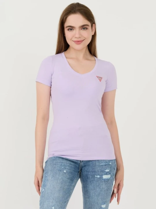Zdjęcie produktu GUESS Lawendowy damski t-shirt Mini Triangle Tee, Rozmiar M Fioletowy