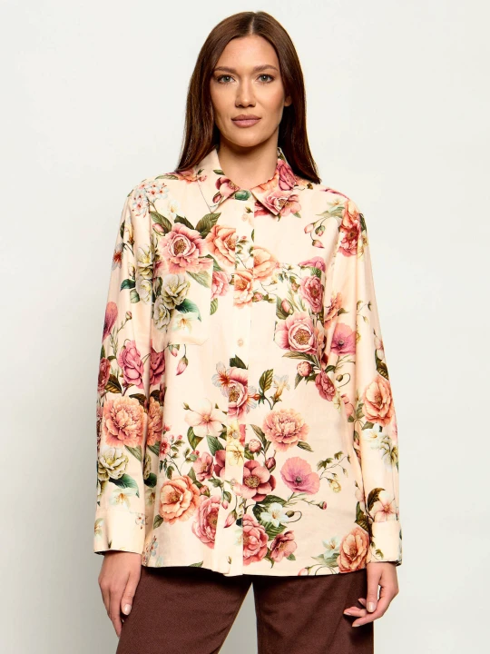 Zdjęcie produktu GUESS Lniana koszula CADIE | Oversize fit brzoskwiniowy