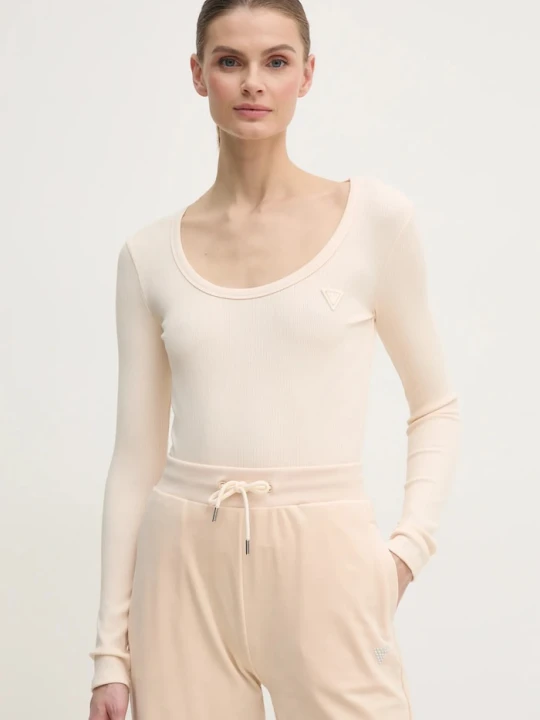 Zdjęcie produktu Guess longsleeve damski z bawełną beżowy