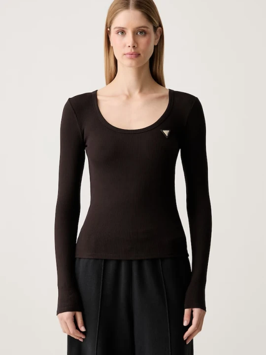 Zdjęcie produktu Guess longsleeve damski z bawełną brązowy