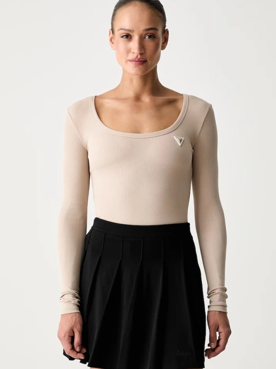 Zdjęcie produktu Guess longsleeve damski z bawełną beżowy