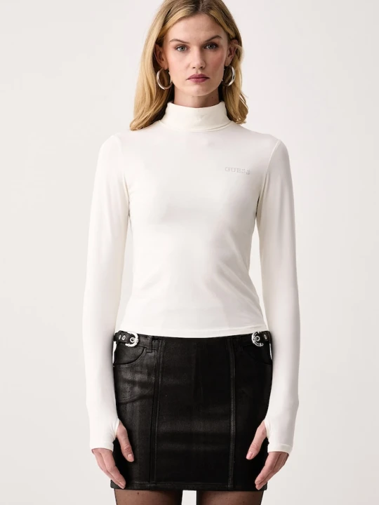 Zdjęcie produktu Guess longsleeve damski z bawełną GRETA beżowy