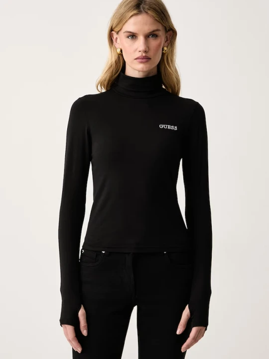 Zdjęcie produktu Guess longsleeve damski z bawełną GRETA czarny