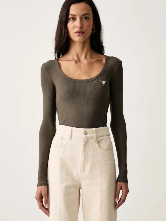 Zdjęcie produktu Guess longsleeve damski z bawełną zielony