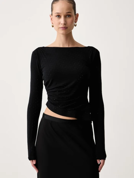 Zdjęcie produktu Guess longsleeve damski z wiskozą CHRISSY czarny
